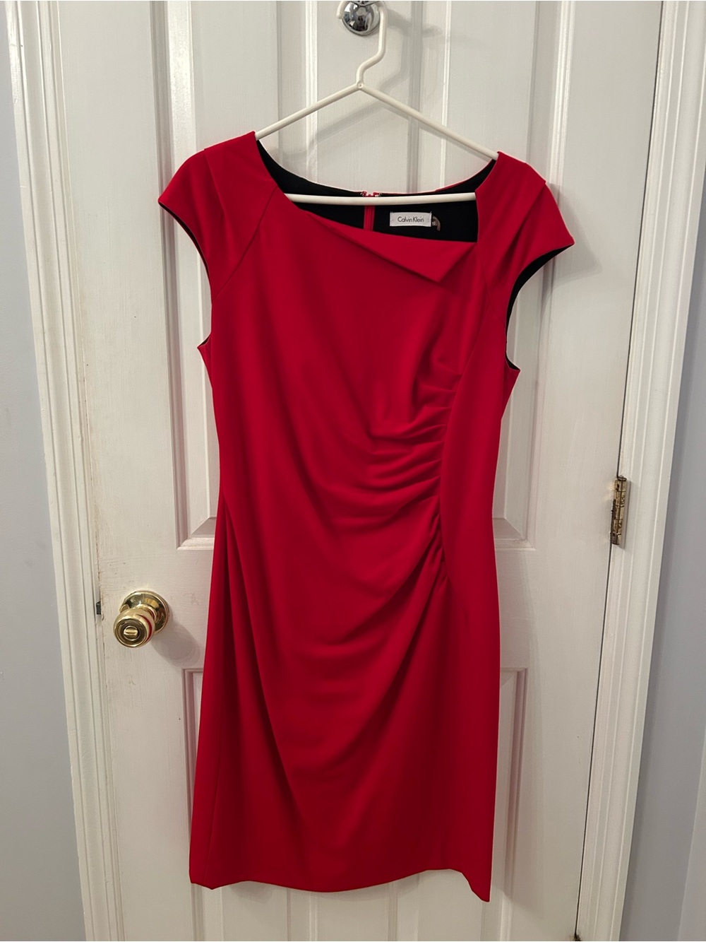 Calvin Klein Red Cap-Sleeve Sheath Dress